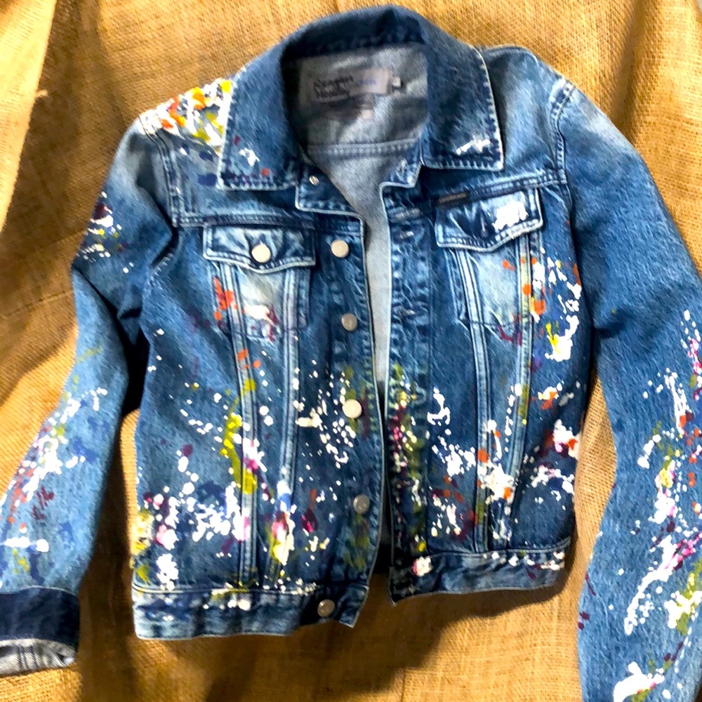Calvin Klein Jean jacket, splatter paint detail